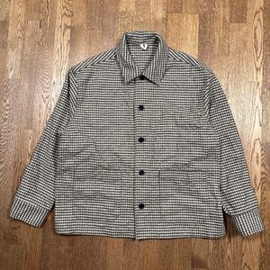 Asket Undyed Wool Overshirt Brown Beige Houndstooth Chore Shacket Mens 52 Large